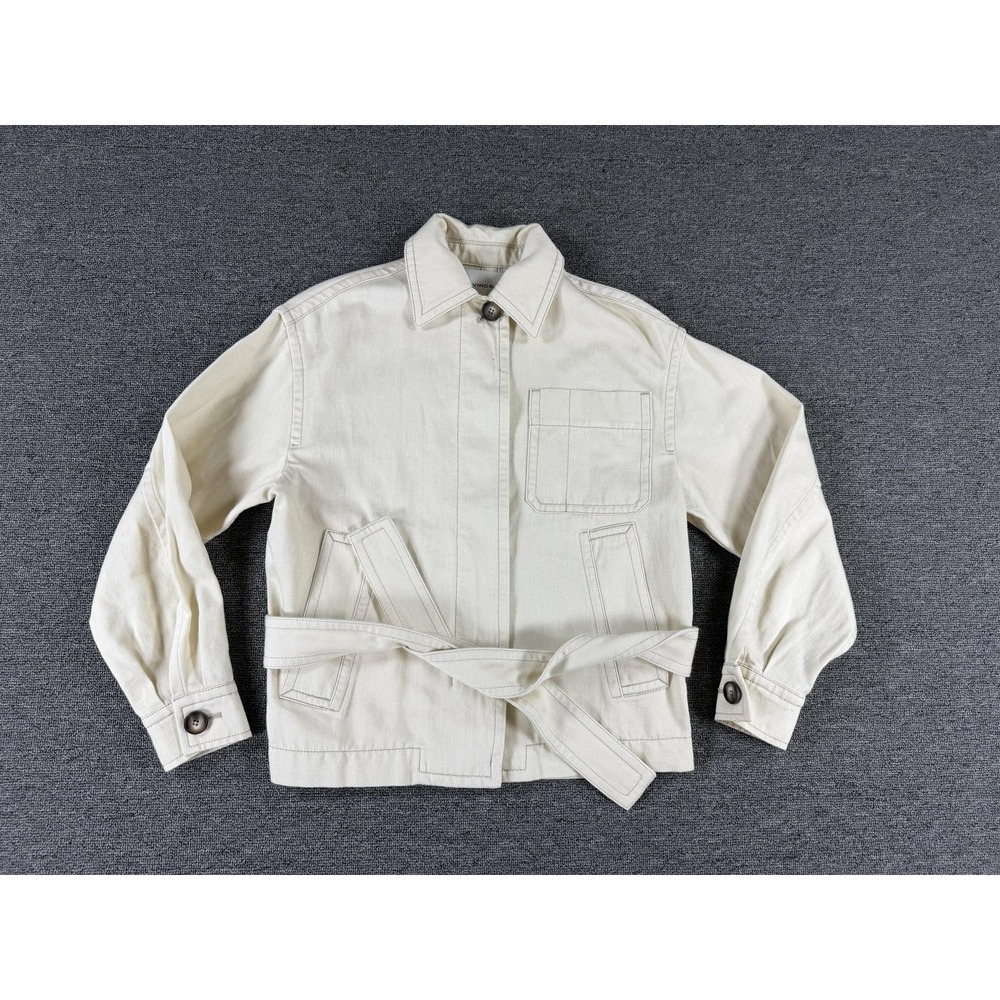 Vince Jacket Womens XXS White Cotton Linen Twill Belted Short Utility Chore